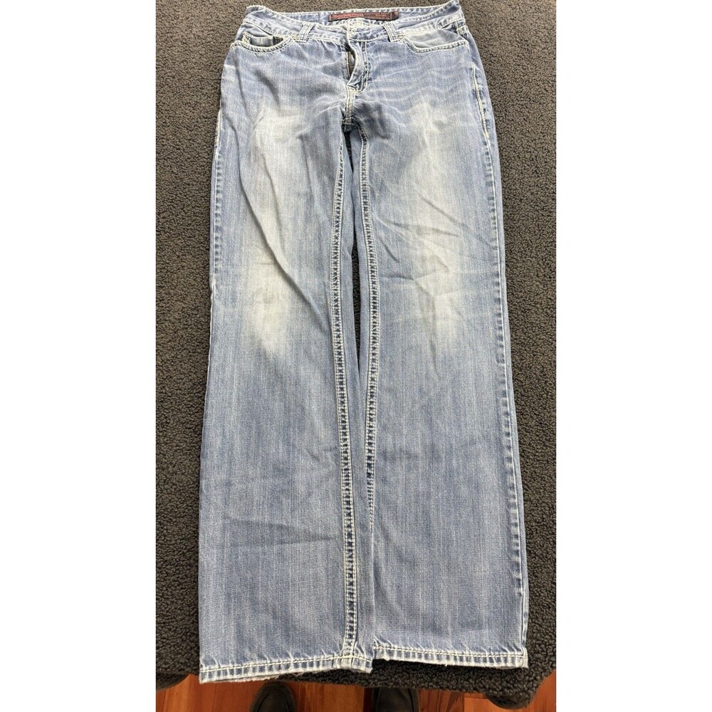 Rock Roll Jeans Mens 34x36 Blue Double Barrel Western Straight Relaxed